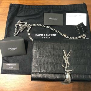 Saint Laurent Ysl Kate pompom tassel croc medium